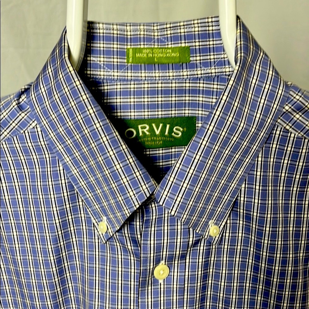 Orvis Men's Blue Plaid Shirt
